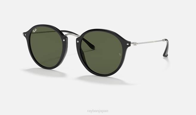 Ray-Ban ポリッシュブラック/グリーン 男性 丸い斑点 サングラス 44RX635