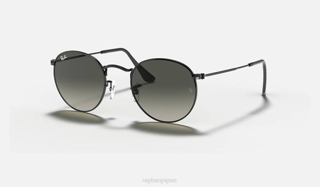 Ray-Ban ポリッシュブラック/グレー 男性 ラウンドフラットレンズ サングラス 44RX638