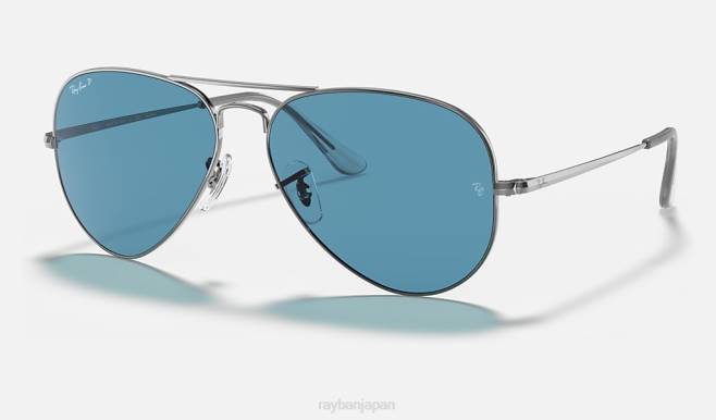 Ray-Ban ポリッシュガンメタル/ブルー 男性 アビエイターメタルⅡ サングラス 44RX698