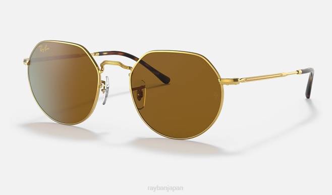 Ray-Ban ポリッシュゴールド/ブラウン 男性 ジャック サングラス 44RX72