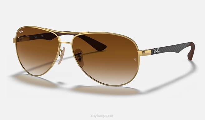 Ray-Ban ポリッシュゴールド/ライトブラウン 男性 炭素繊維 サングラス 44RX754