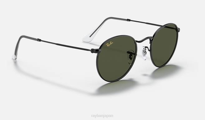 Ray-Ban ポリッシュブラック/グリーン 男性 丸い金属 サングラス 44RX784