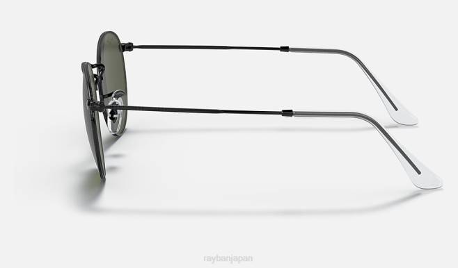 Ray-Ban ポリッシュブラック/グリーン 男性 丸い金属 サングラス 44RX784