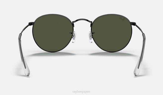 Ray-Ban ポリッシュブラック/グリーン 男性 丸い金属 サングラス 44RX784