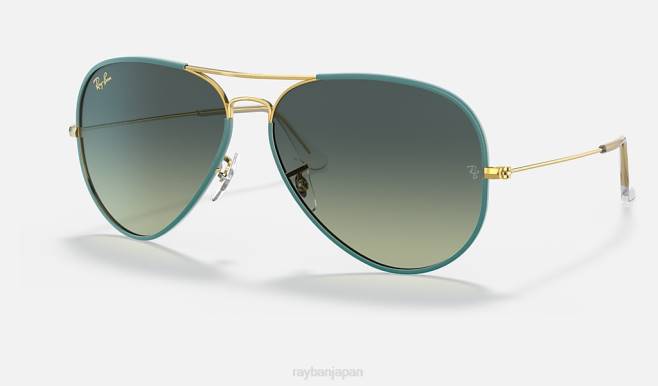 Ray-Ban ポリッシュグリーン/グリーン/ブルー 男性 飛行士フルカラーの伝説 サングラス 44RX818