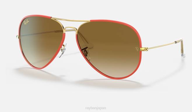 Ray-Ban ポリッシュレッド/ライトブラウン 男性 飛行士フルカラーの伝説 サングラス 44RX822