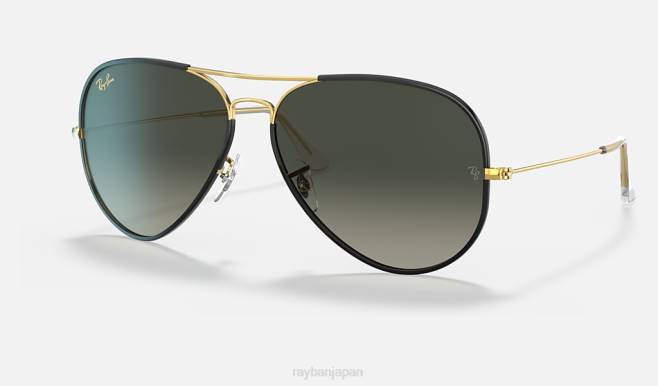 Ray-Ban ゴールド/グレーにポリッシュブラック 男性 飛行士フルカラーの伝説 サングラス 44RX823