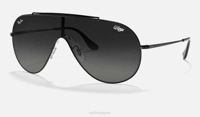 Ray-Ban ポリッシュブラック/グレー 男性 翼 サングラス 44RX826
