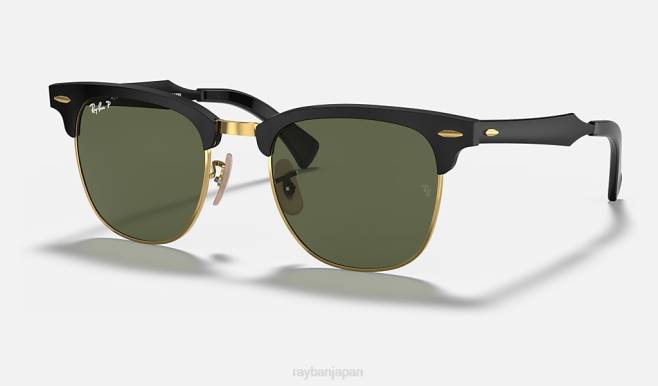 Ray-Ban ゴールド/グリーンにポリッシュブラック 男性 クラブマスターアルミニウム サングラス 44RX829