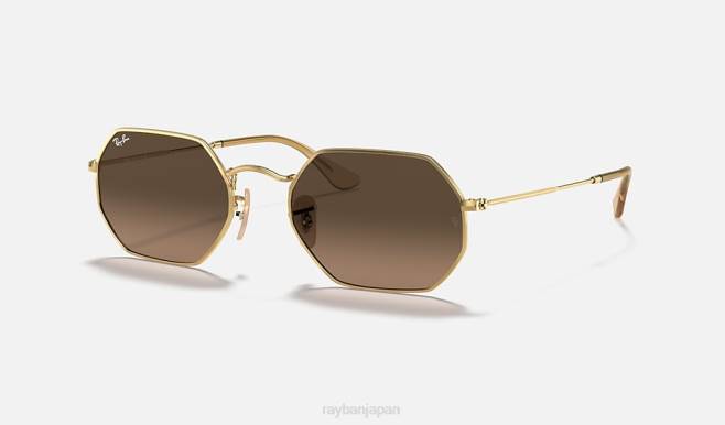 Ray-Ban ポリッシュゴールド/ブラウン 男性 八角形のクラシック サングラス 44RX882