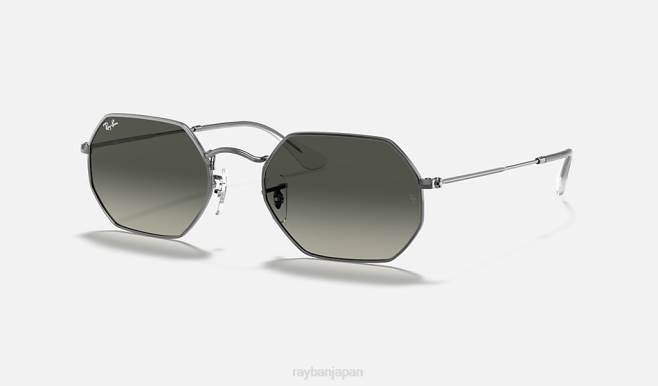 Ray-Ban ポリッシュガンメタル/グレー 男性 八角形のクラシック サングラス 44RX885