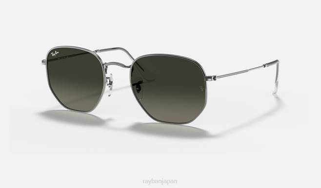 Ray-Ban ポリッシュガンメタル/グレー 男性 六角形の平面レンズ サングラス 44RX94