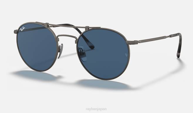 Ray-Ban マットグレー/ブルー 男性 ラウンドダブルブリッジチタン サングラス 44RX946