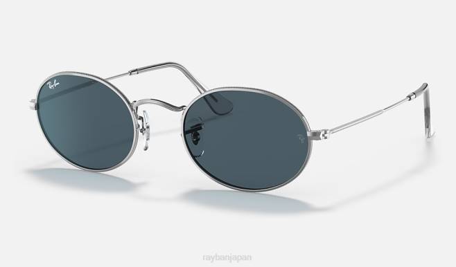 Ray-Ban ポリッシュシルバー/ブルー 男性 楕円形 サングラス 44RX951