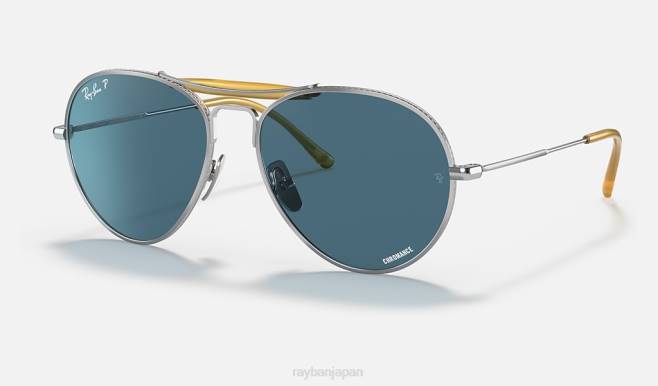 Ray-Ban ポリッシュシルバー/ブルー 男性 RB8063 チタン サングラス 44RX1213