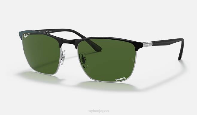 Ray-Ban シルバー/ダークグリーンにポリッシュブラック 男性 rb3686 クロマンス サングラス 44RX1417