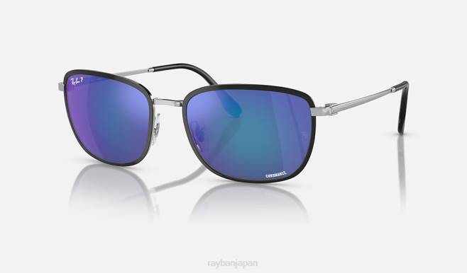 Ray-Ban シルバー/ブルーにポリッシュブラック 男性 rb3705 クロマンス サングラス 44RX1539