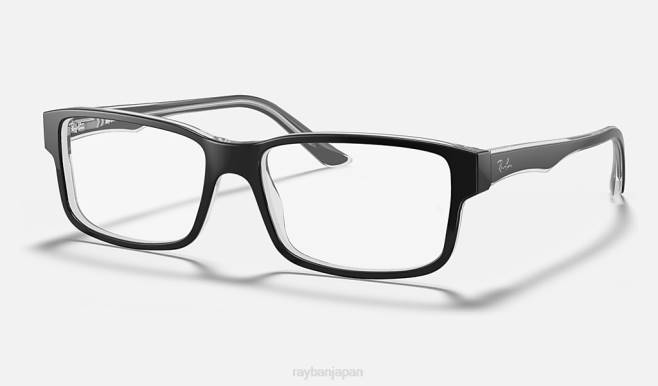 Ray-Ban 透明の上に磨かれた黒 男性 rb5245光学系 眼鏡 44RX2044